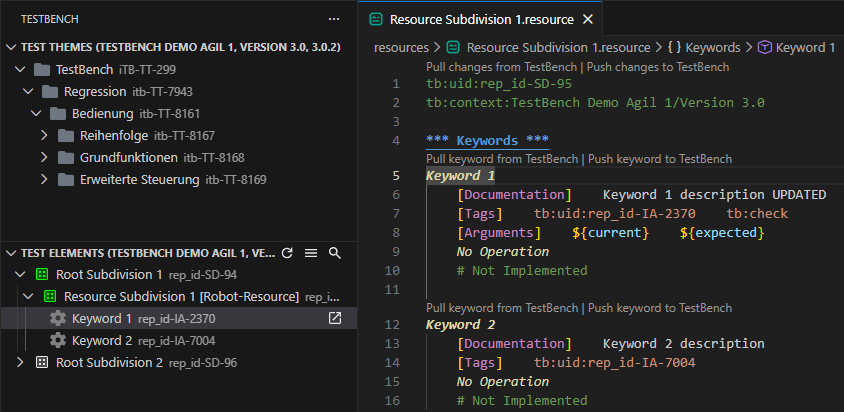 Keyword navigation to resource file definition