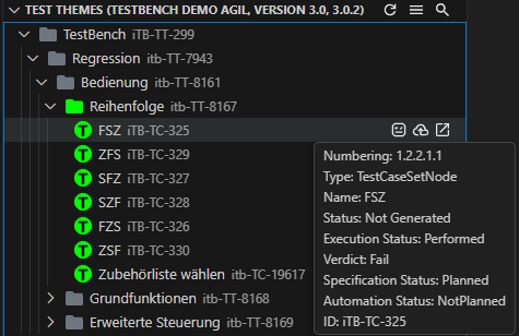 Generated items marked in Test Themes tree