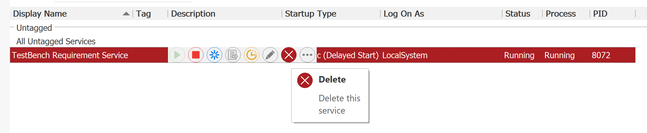 FireDaemon GUI Remove Service