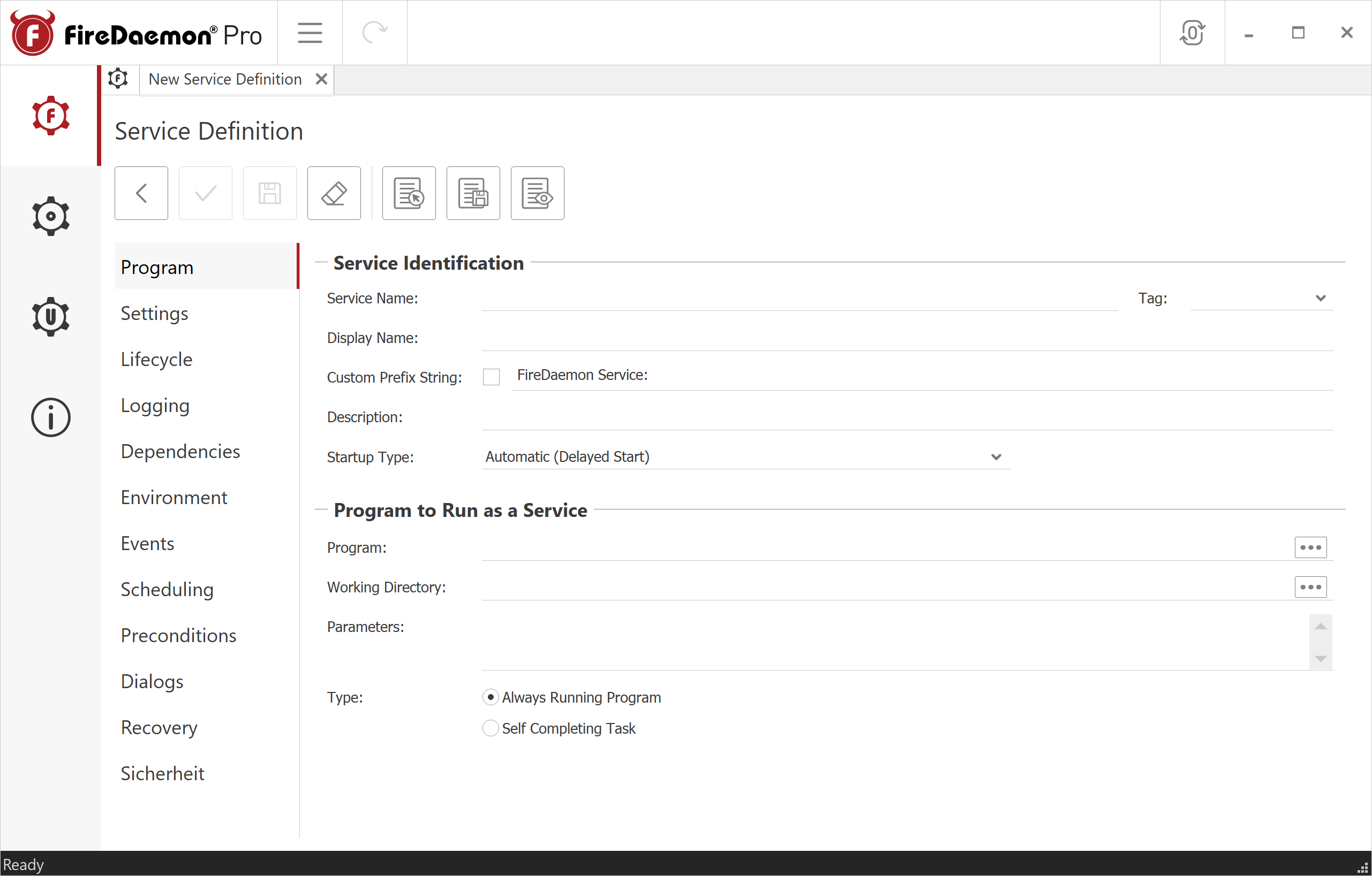 FireDaemon GUI New Service