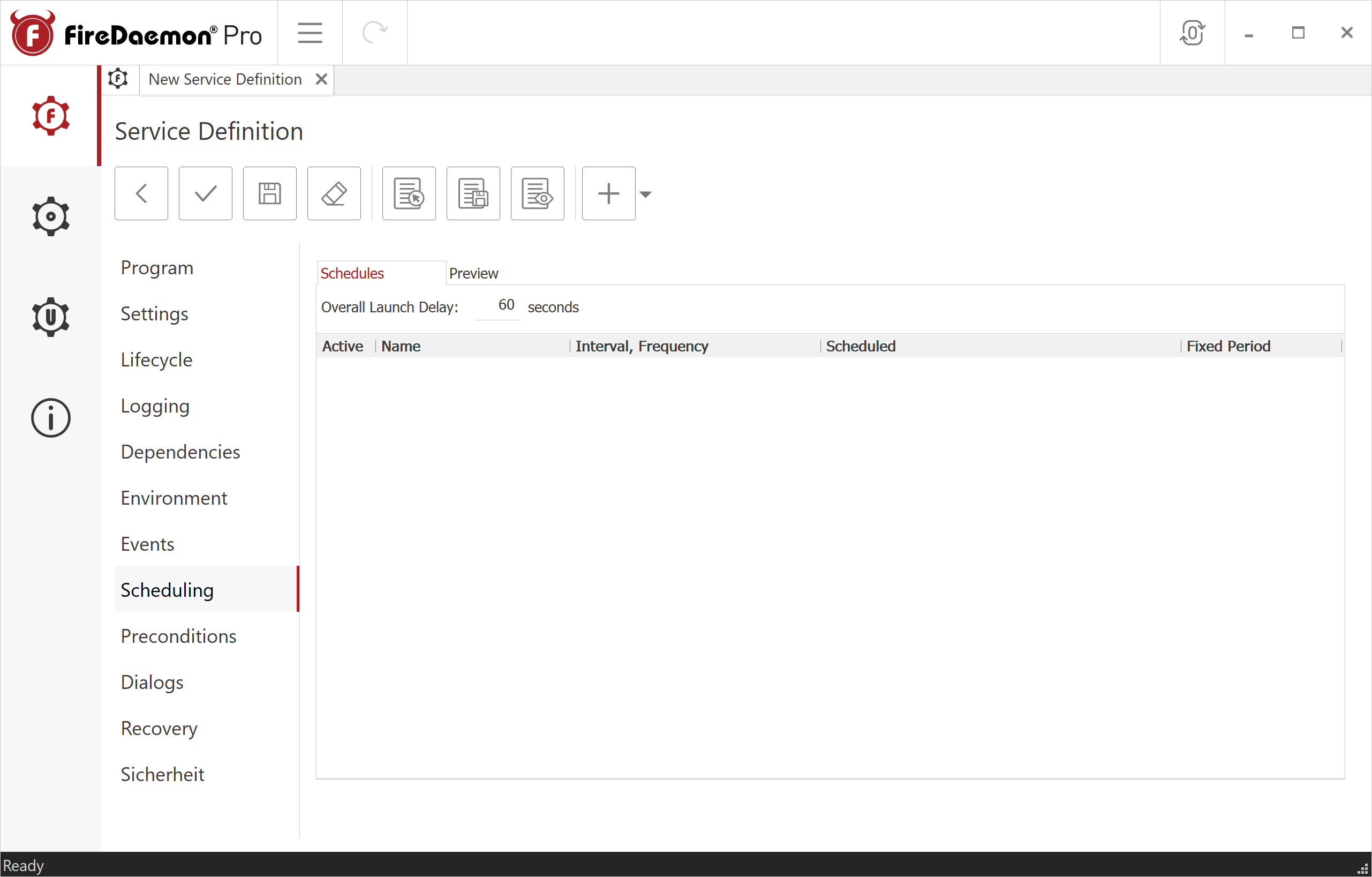 FireDaemon GUI Scheduling Tab Filled