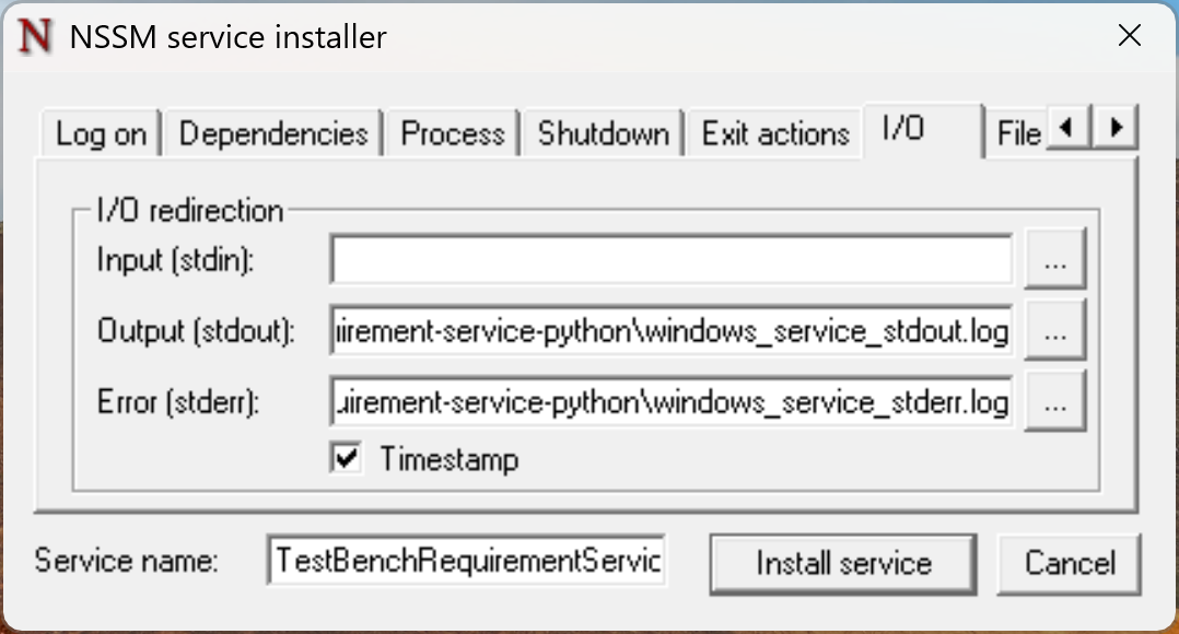 NSSM GUI IO Tab Filled