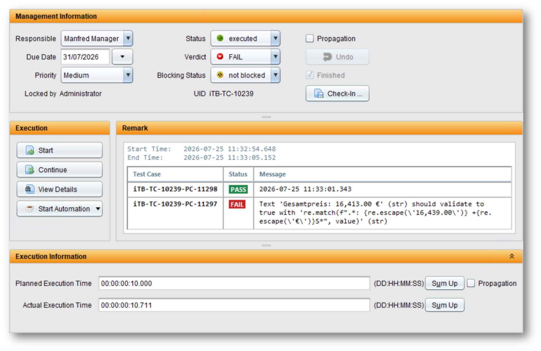 Execution Comment in TestBench